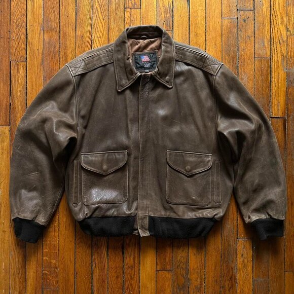 Vintage US WINGS Aviator Flight Bomber Jacket Men XXL Brown Pilot Indiana Jones - Picture 2 of 8
